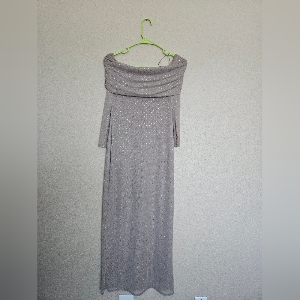 Off-The-Shoulder Rhinestone Maxi Dress